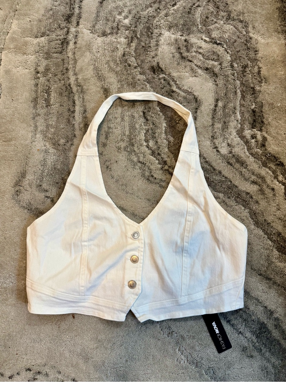 Fashion Nova White Halter Button Crop Top